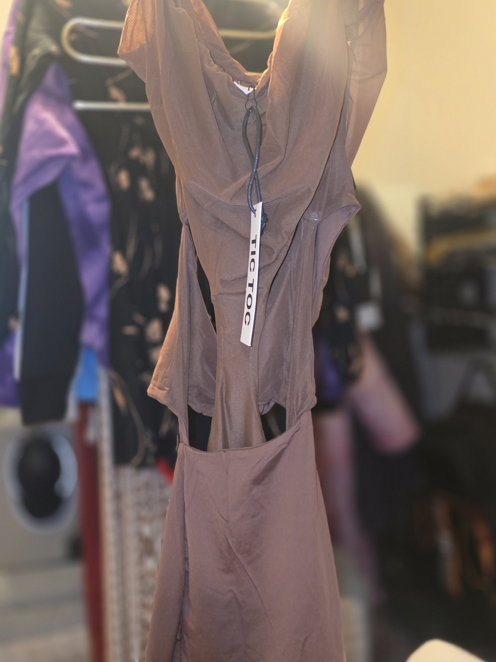 Tic Toc Brown Cutout Dress with Front Tag